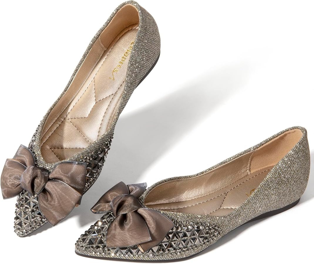 Zelaprox Women's Flats Shoes Rhinestone Pointed Toe Flats Comfort Low Wedge Dressy Flats Silver B... | Amazon (CA)