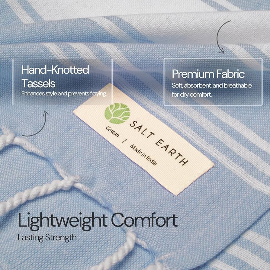 Salt Earth Cotton Turkish Beach Towel (Set of 2, 36"x72") - Soft, Quick Dry, Sand Resistant, Abso... | Amazon (US)