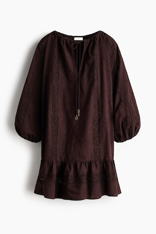 H & M - Lace-inset tunic dress - Brown | H&M (US + CA)