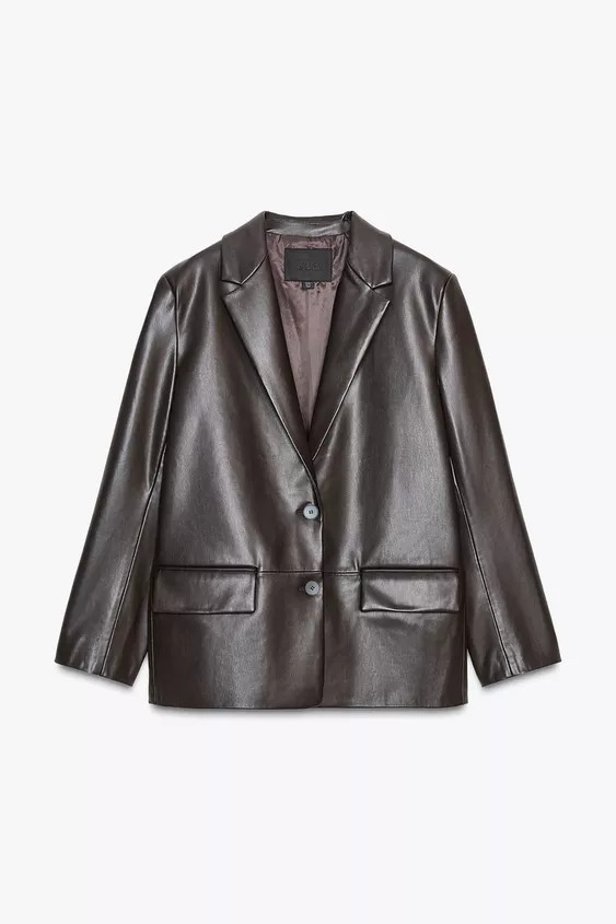 FAUX LEATHER STRAIGHT FIT BLAZER | Zara US