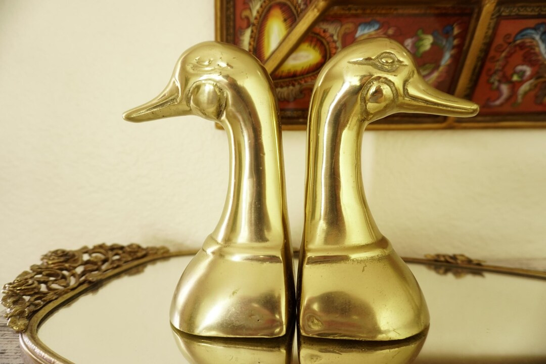 Vintage Brass Duck Head Bookends Pair Hollywood Regency Library Decor - Etsy | Etsy (US)