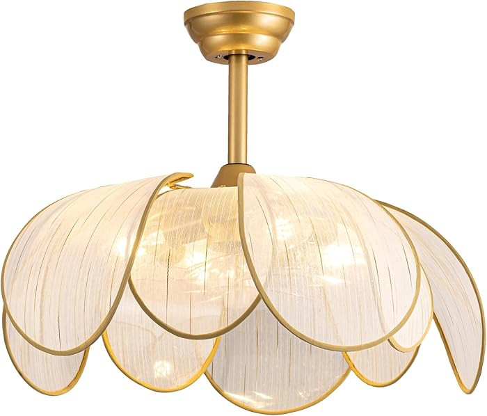 26" Flower Ceiling Fans with Lights and Remote Control,Boho Gold Chandelier Fan with 6 Speeds, Mo... | Amazon (US)