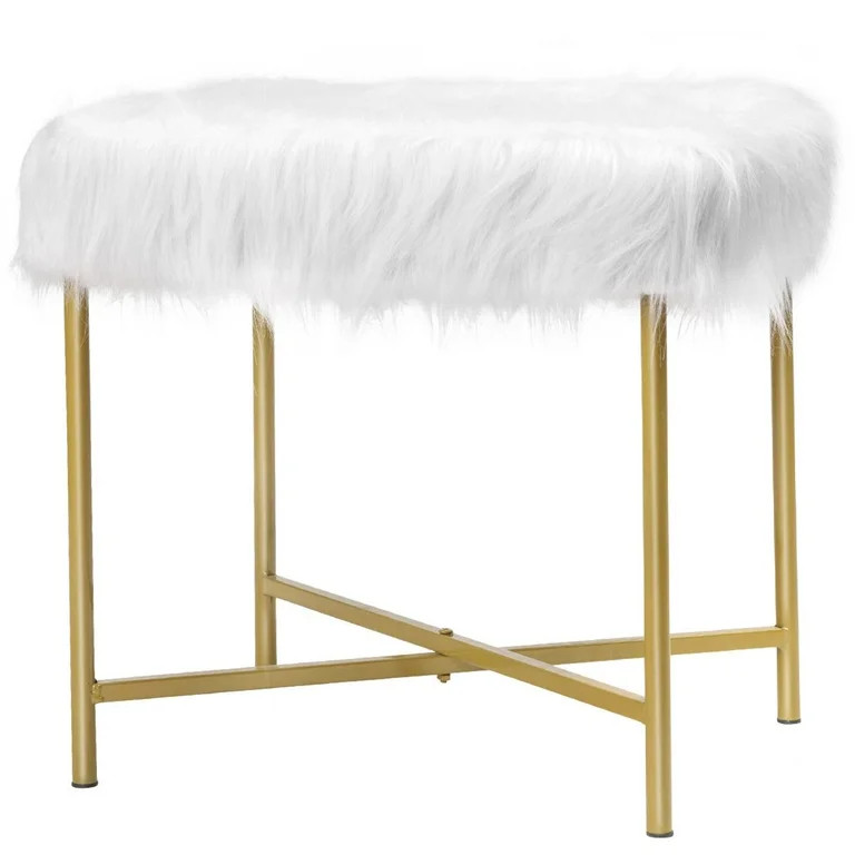 Giantex Footrest Ottoman, Faux Fur Square Stool w/ Gold Metal Base, Modern Rectangular Footrest S... | Walmart (US)