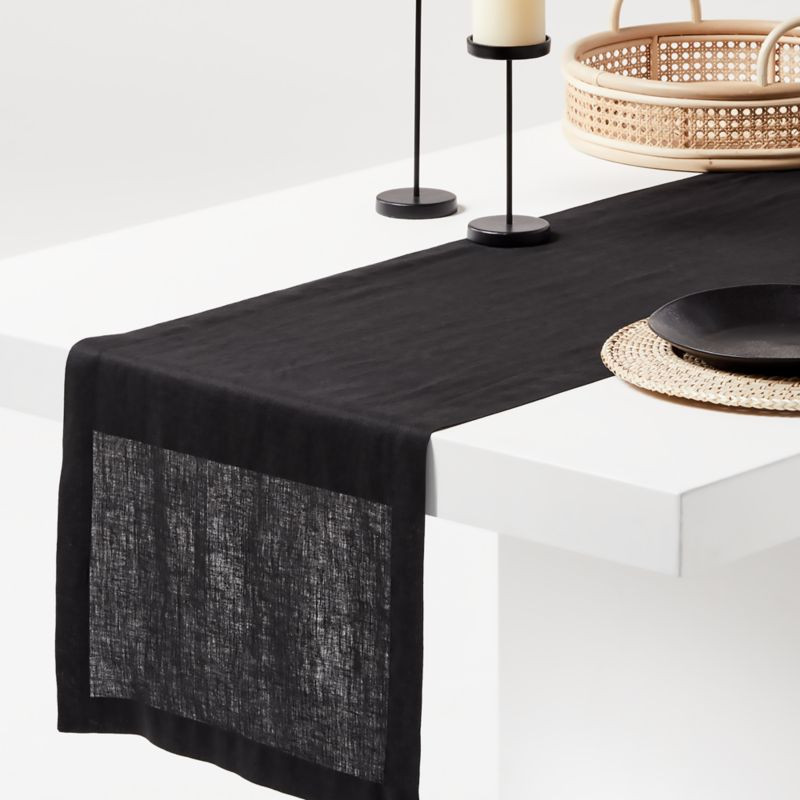 Marin 120" Ink Black European Flax -Certified Linen Table Runner + Reviews | Crate & Barrel | Crate & Barrel