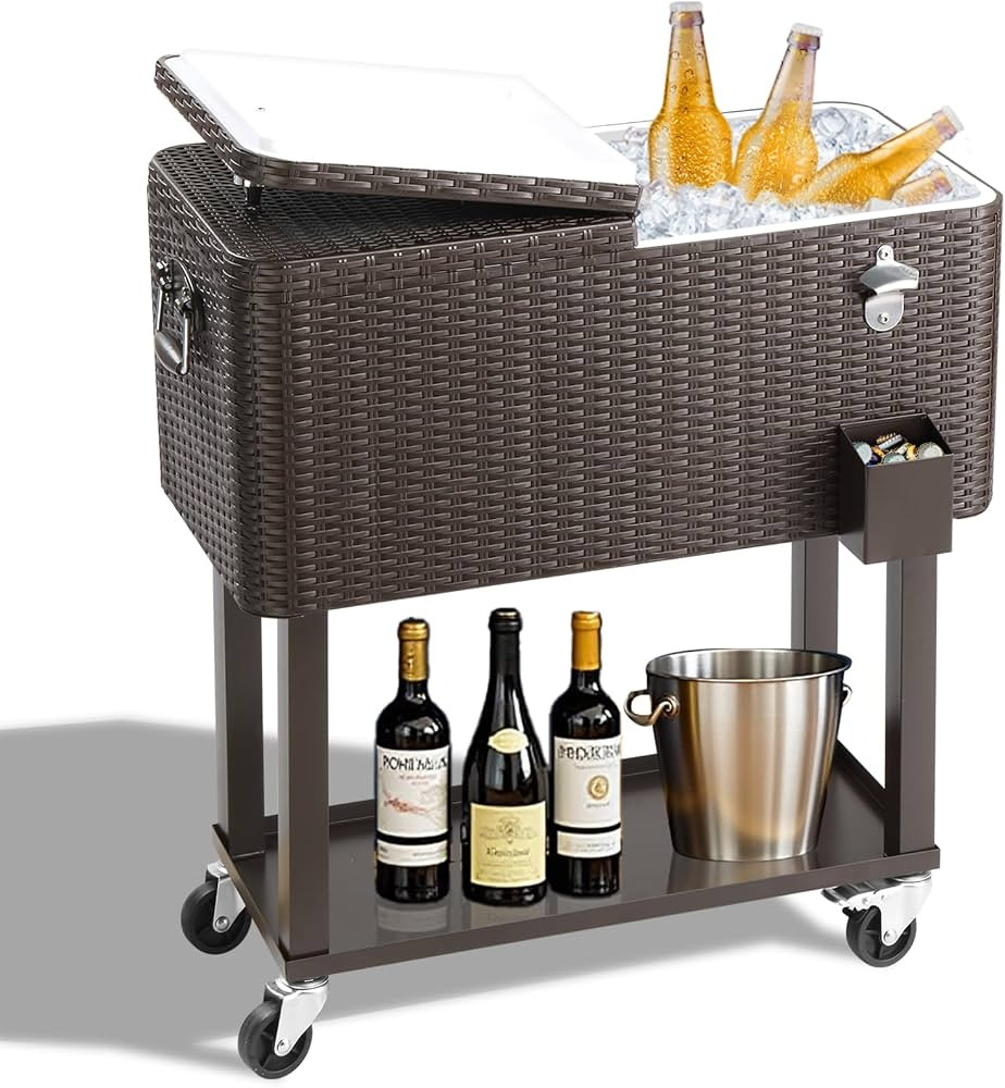Outvita 80 Quart Rolling Ice Chest, Portable Bar Drink Cooler with Catch Basin, Bottom Storage Tr... | Amazon (US)