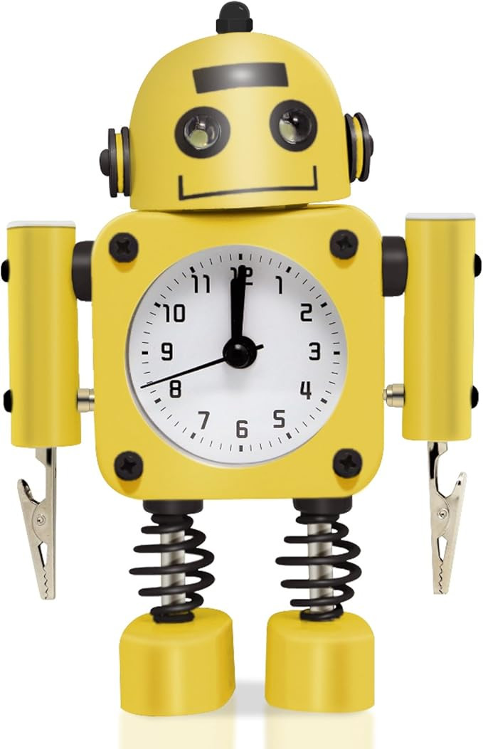 Betus Non-Ticking Robot Alarm Clock Stainless Metal - Wake-up Clock with Flashing Eye Lights and ... | Amazon (US)