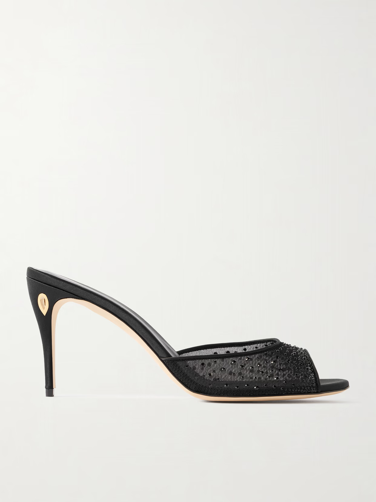 Jennifer Chamandi - Guido 85 Satin-trimmed Crystal-embellished Mesh Mules - Black | NET-A-PORTER (UK & EU)