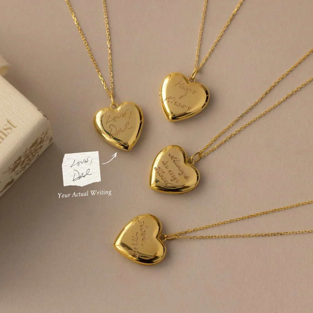 Custom Engraved Handwriting Heart Locket Necklace in 18K Gold | Caitlyn Minimalist | Caitlyn Minimalist