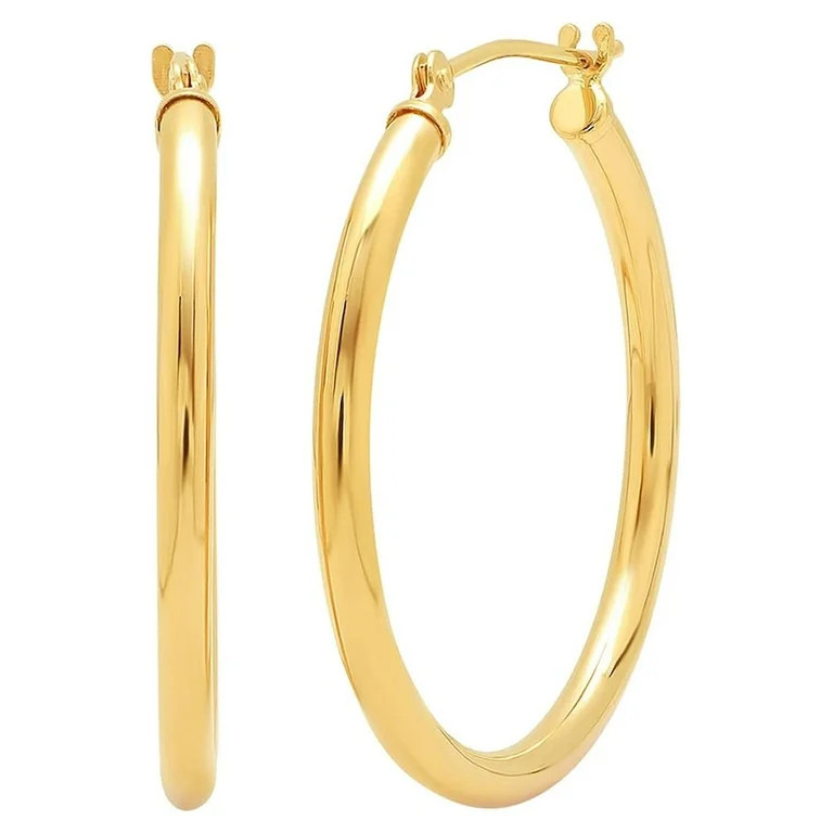 Amanda Rose Collection REAL 14K Yellow Gold 1 inch Round Classic Hoop Earrings for Women | Walmart (US)