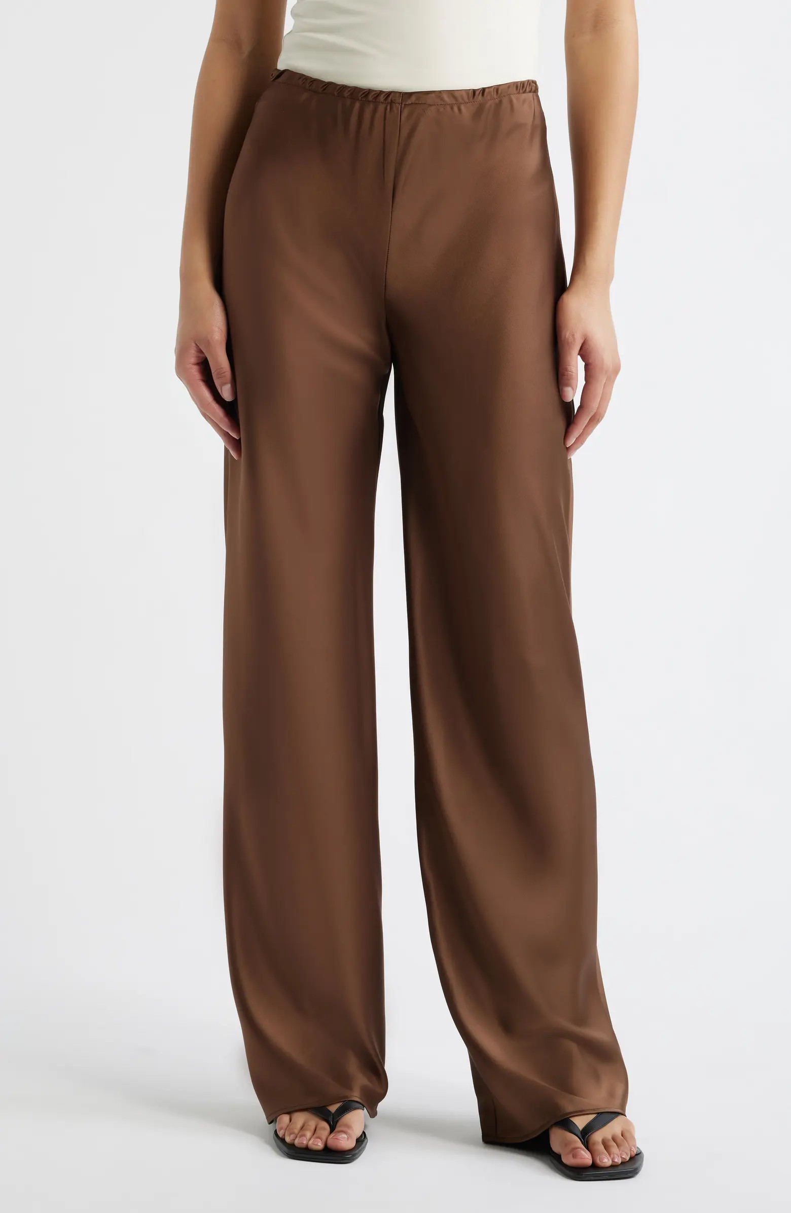 Gale Bias Cut High Waist Satin Pants | Nordstrom