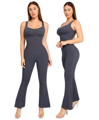 Popilush Shapewear Jumpsuit - Faux Denim Jumpsuit For Women Built In Shapewear Tummy Control Jean Romper Full Bodysuits | Amazon (US)