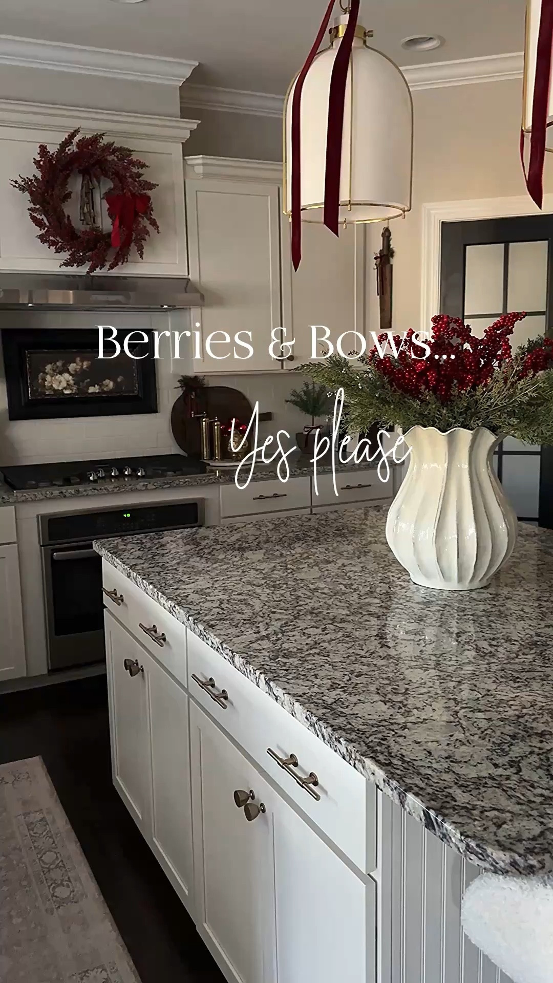 Berries and Bows!! 

My berry wreath is linked in my Mavely storefront. https://mave.ly/sweet-farmhouse-chic/post/beautiful-red-berries

Burgundy ribbon, large pleated ceramic cream vase, brass bell cluster, island pendants, cedar stems

#LTKHome #LTKHoliday #LTKSeasonal
