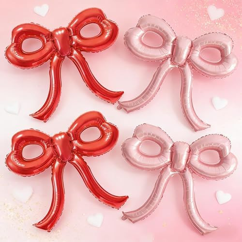 Valentines Day Decorations 4 Pcs Red and Pink Valentines Balloons for Girl Women Pink Bow Balloon... | Amazon (US)