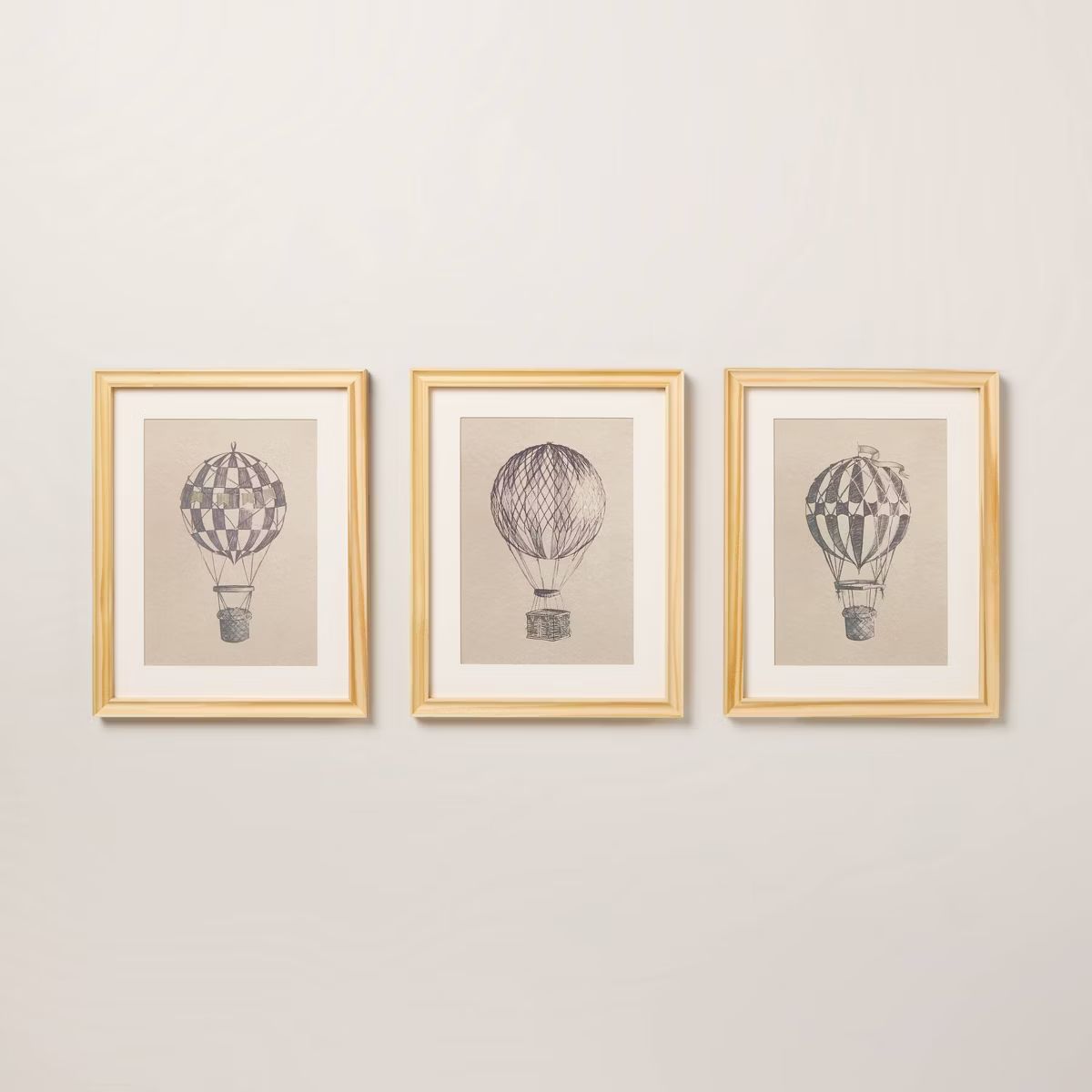 11"x14" Hot Air Balloon Sketch Framed Wall Art (Set of 3) - Hearth & Hand™ with Magnolia | Target