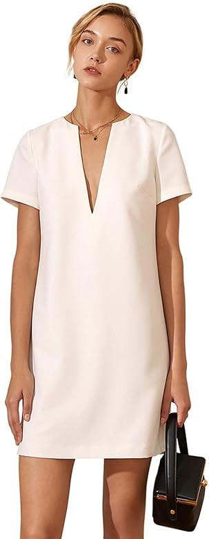 amyenjoylife Women's Sexy Shift Mini Dress Short Sleeve V-Notched Neck Keyhole Back Casual Formal... | Amazon (US)