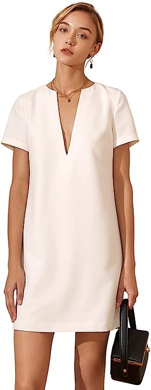 amyenjoylife Women's Sexy Shift Mini Dress Short Sleeve V-Notched Neck Keyhole Back Casual Formal... | Amazon (US)