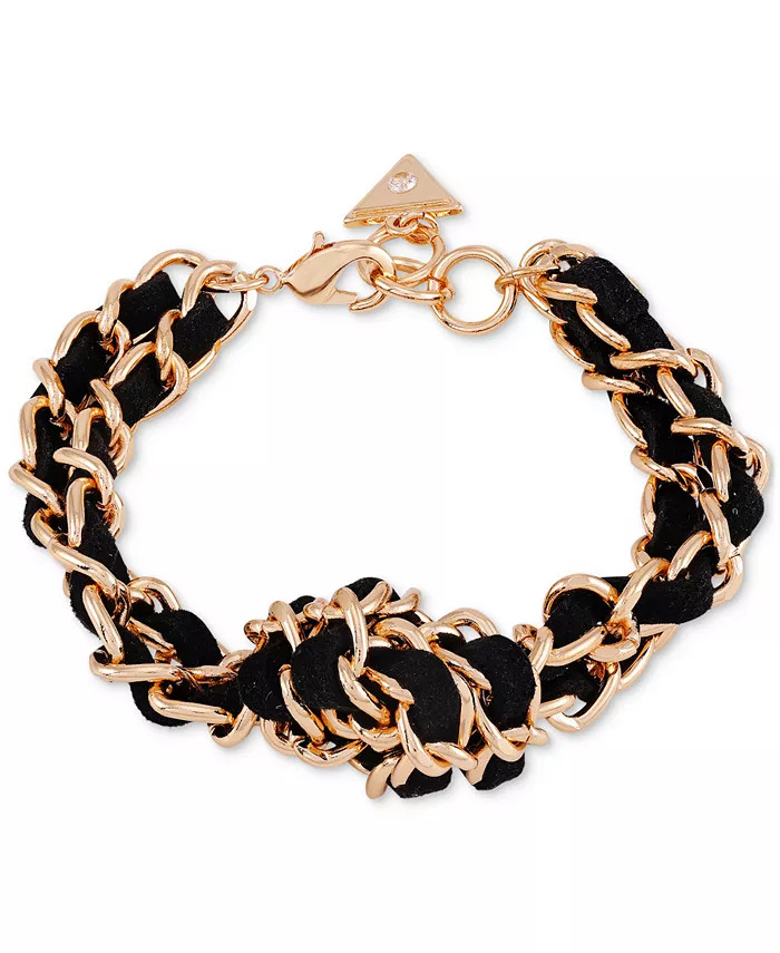 GUESS Gold-Tone Imitation Suede Woven Link Bracelet - Macy's | Macy's