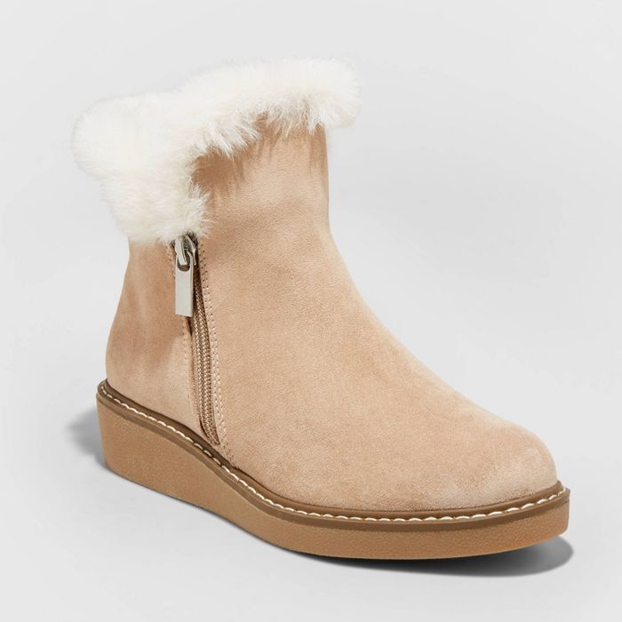 Women's Sonja Microsuede Faux Fur Sneakers Fashion Boots - A New Day™ | Target