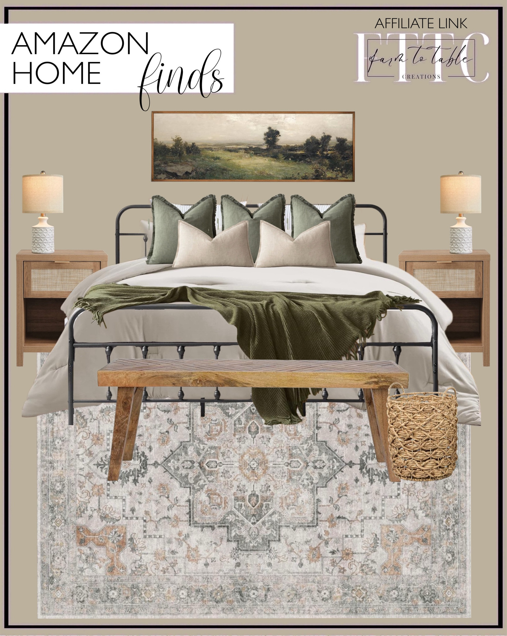 Amazon Home Finds. Follow @farmtotablecreations on Instagram for more inspiration.

Metal Bed Frame. Cozy Lux Beige Comforter Set. Linen Fringe Throw Pillow Covers. Lumbar Pillow Covers. Fall Throw Blanket for Couch-Soft Green Boho Bed Throw Blankets, Cozy Knitted Chenille Throw. Washable Rug. SICOTAS Rattan Nightstand Set of 2. Rolled Vintage Farmhouse French Country Bedroom Wall Decor Above Bed. Christopher Knight Home Bench, Natural. Wicker Storage Baskets. Table Lamps. 

Bedroom Space | Home Decor | Halloween Decorations | Bedroom corner | Coffee Table Decor | Fall Decor | Fall Stem Sale | Target Finds | Skinny Bench | Bedroom | Living Room | Breakfast Nook | Amazon Home | Target Sale | Loloi Rugs | Magnolia Home | console table | console table styling | faux stems | entryway space | home decor finds | neutral decor | entryway decor | cozy home | affordable decor |  home decor | home inspiration | fall stems | fall console | fall vignette | fall decor | fall decorations | console styling | entryway rug | cozy moody home | moody decor | neutral hom








#LTKSaleAlert #LTKFindsUnder50 #LTKHome