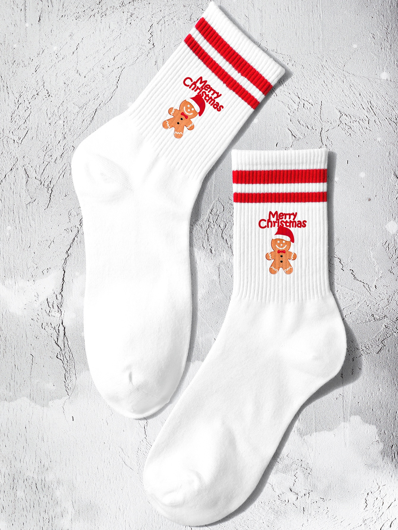 1 Pair "Merry Christmas" Gingerbread Man & Striped Pattern Mid-Calf Socks, Soft & Comfortable, Mo... | SHEIN