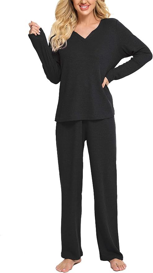 Chomoleza Womens Pajamas Set Short/Long Sleeve Pullover Sweatshirt and Drawstring Sweatpants 2 Pi... | Amazon (US)