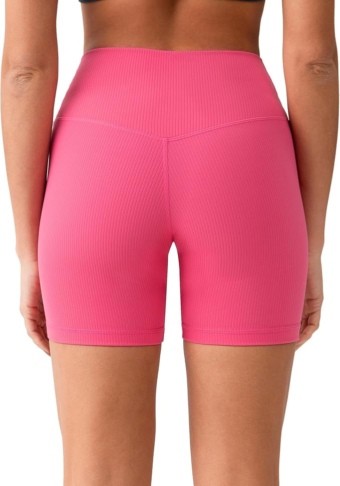 YUNOGA Womens RibFlex High Waisted Ribbed Biker Shorts 6 inches - Tummy Control Spandex Yoga Shor... | Amazon (US)