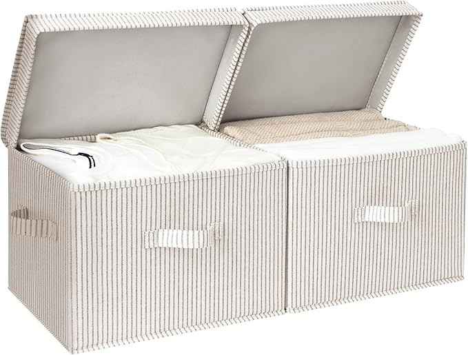 StorageWorks Fabric Storage Bins with Lid, Decorative Storage Boxes for Shelves, Stackable Closet... | Amazon (US)