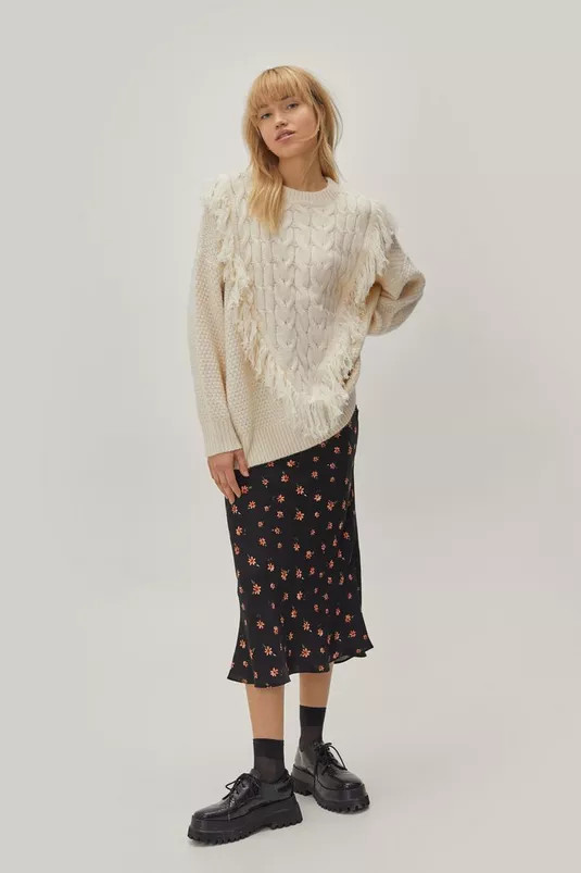 Cable Knit Fringe Detail Oversized Jumper | NastyGal (UK, IE)
