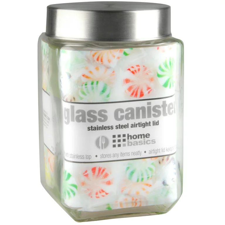 HB 56 Oz. Square Glass Canister with Brushed Stainless Steel Lid Clear - Walmart.com | Walmart (US)