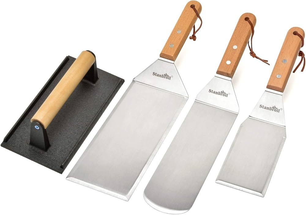 Stanbroil Large Metal Griddle Spatula Set with Long Flat Spatulas and Cast Iron Grill Press for F... | Amazon (US)