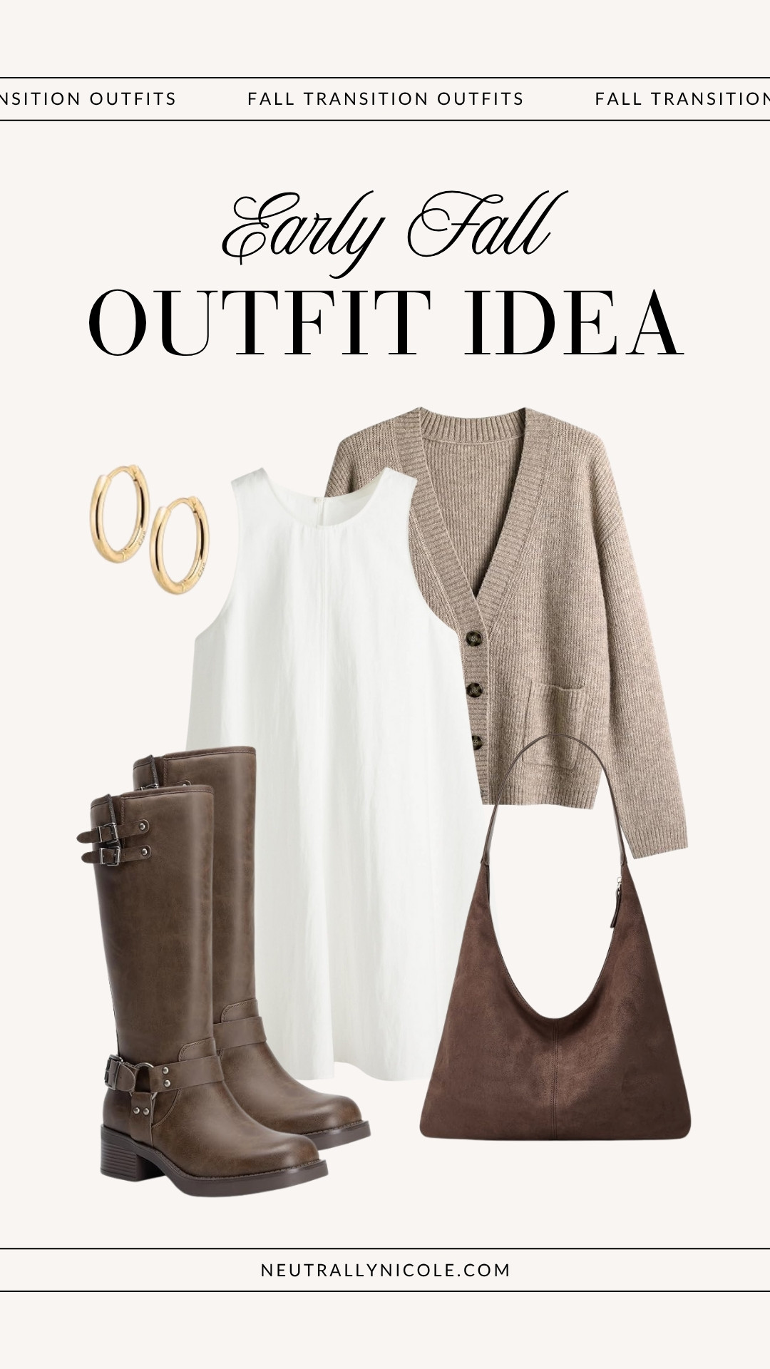 Early fall outfit idea, early fall outfits, summer to fall transition outfit idea, summer to fall transition outfits, warm fall outfit idea, warm fall outfits, fall outfit idea, fall outfits, casual outfit idea, casual outfits, spring outfit idea, spring outfits, cardigan outfit idea, cardigan outfits, brown suede tote bag, tall boots outfit idea, tall boots outfits, motorcycle boots outfit idea, motorcycle boots outfits, moto boots outfit idea, moto boots outfits, brunch outfit idea, brunch outfits, date night outfit idea, date night outfits, summer dress, summer dresses // neutrallynicole, @neutrallynicole, neutrallynicole.com, Neutrally Nicole

#LTKItBag #LTKFindsUnder50 #LTKTravel #LTKShoeCrush #LTKStyleTip #LTKFindsUnder100 #LTKSeasonal #LTKSaleAlert