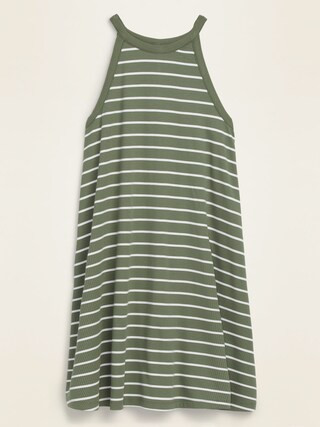 High-Neck Striped Rib-Knit Sleeveless Swing Dress for Women | Old Navy (US)