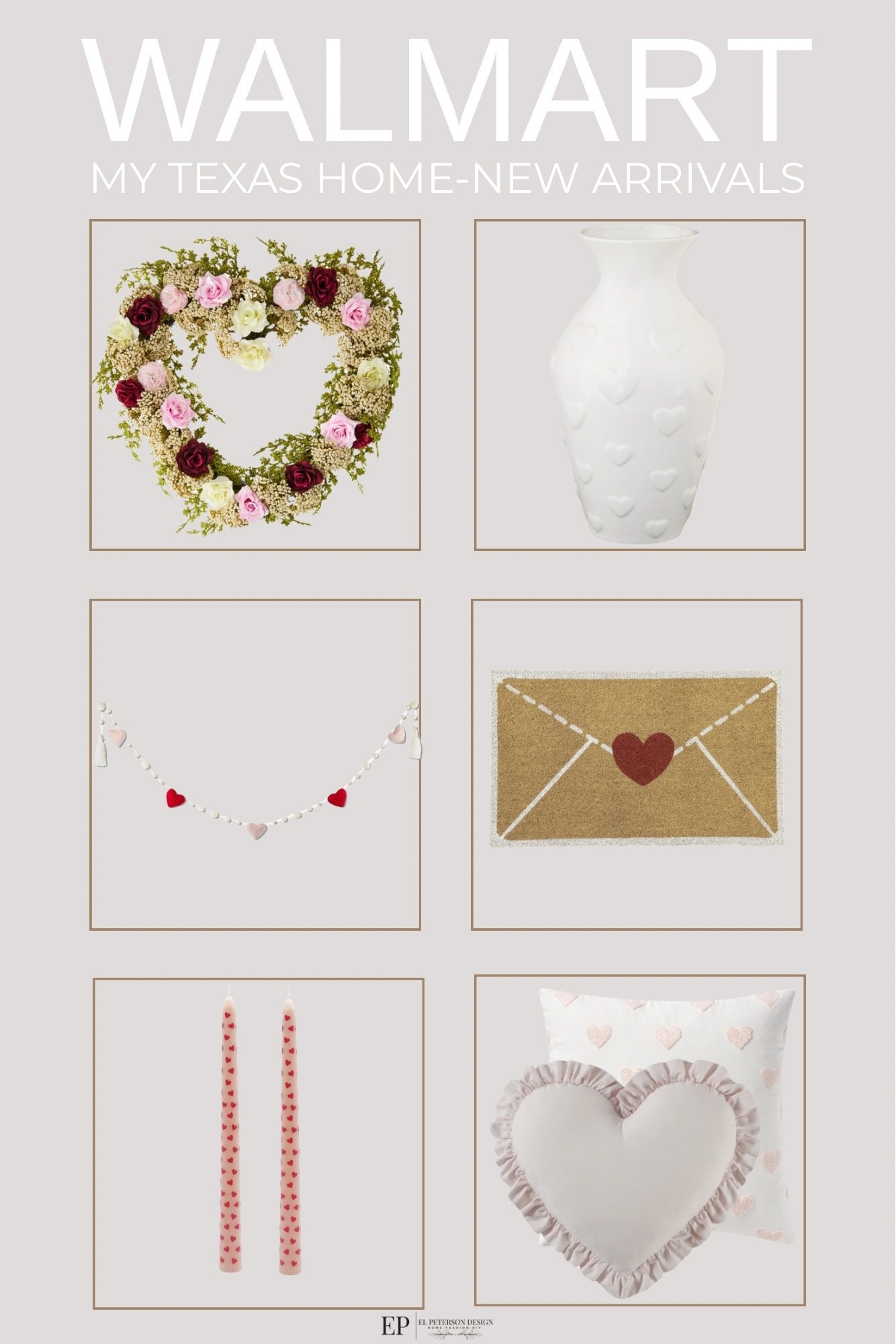 Walmart
My Texas House New Arrivals
Wreath
Vases
Garland
Door mat
Candle sticks
Pillow 

#LTKHome #LTKFindsUnder100 #LTKFindsUnder50
