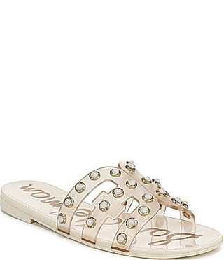 Sam Edelman Bay Embellished Clear Jelly Double E Signature Logo Slide Sandals - 9 | Dillard's