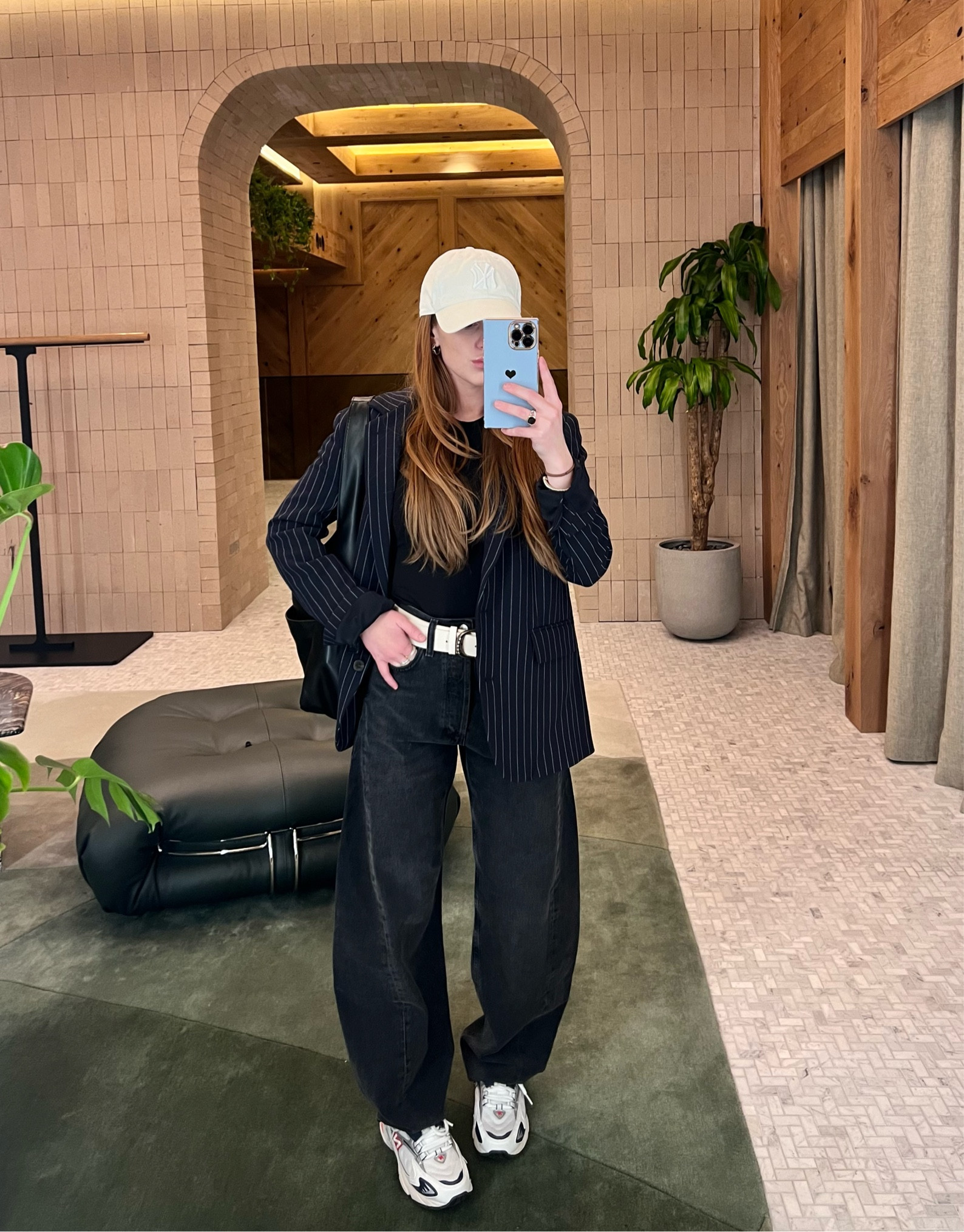 Sunday shift as a stylist at Aritzia 🗯️🫶🏻🧵 
💠 BLAZER ➡️ babaton by Aritzia ➡️ agency blazer ➡️ wearing size 2xs 
‼️ note on blazer: the pinstripe color is discontinued @aritzia, solid navy is linked & a similar style from Express for less than half the $$$
💠 T-SHIRT➡️ Sunday Best by Aritzia ➡️ wearing size small 
💠 JEANS ➡️ AGOLDE ➡️  Luna pierced tapered in wash “posses” ➡️ wearing size 24
💠 SHOES ➡️ New Balance 725s 
💠 BAG ➡️ amazon 
💠 HAT ➡️ Urban Outfitters 

#LTKstyletip #LTKSpringSale #LTKfindsunder50