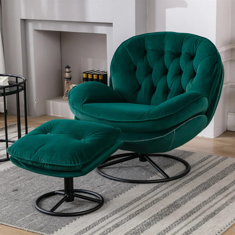 Graciela 31.73'' Wide Velvet Swivel Lounge Chair and Ottoman | Wayfair North America