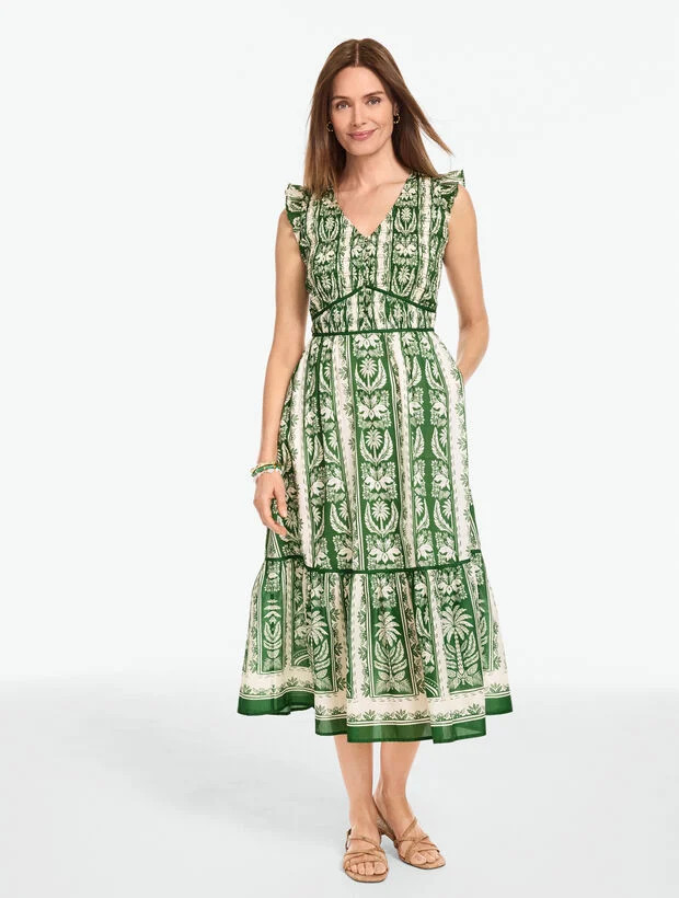 Voile Smocked Midi Dress - Tropical Damask | Talbots