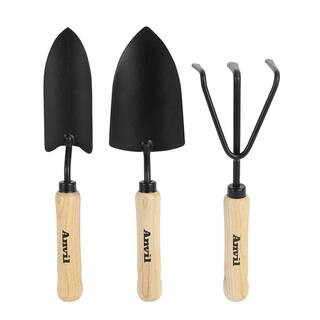 3-Piece Wood Handle Garden Tool Set (Trowel, Transplanter and Cultivator) | The Home Depot