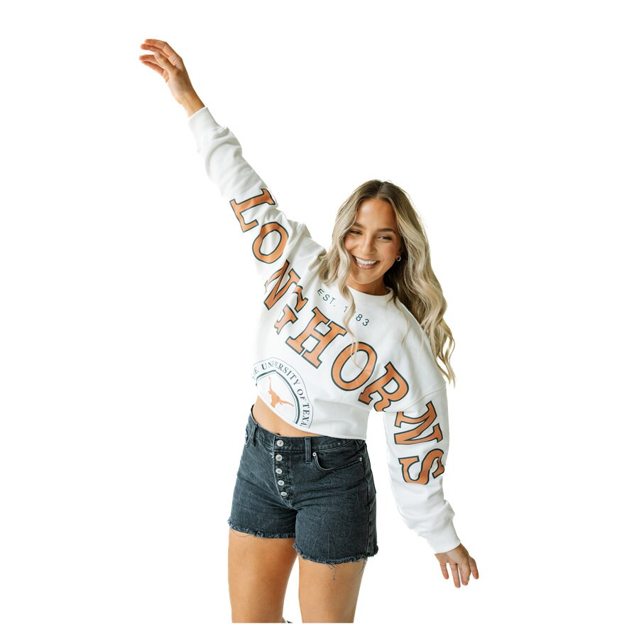 Texas Longhorns Gameday Social Women's Phipps Cropped Sweatshirt - White | Fanatics