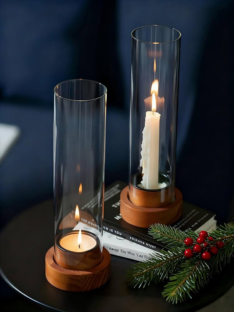 NUPTIO Dripless Taper Candle Holders with Wax Catchers: Set of 2 Hurricane Glass Candlestick Hold... | Amazon (US)