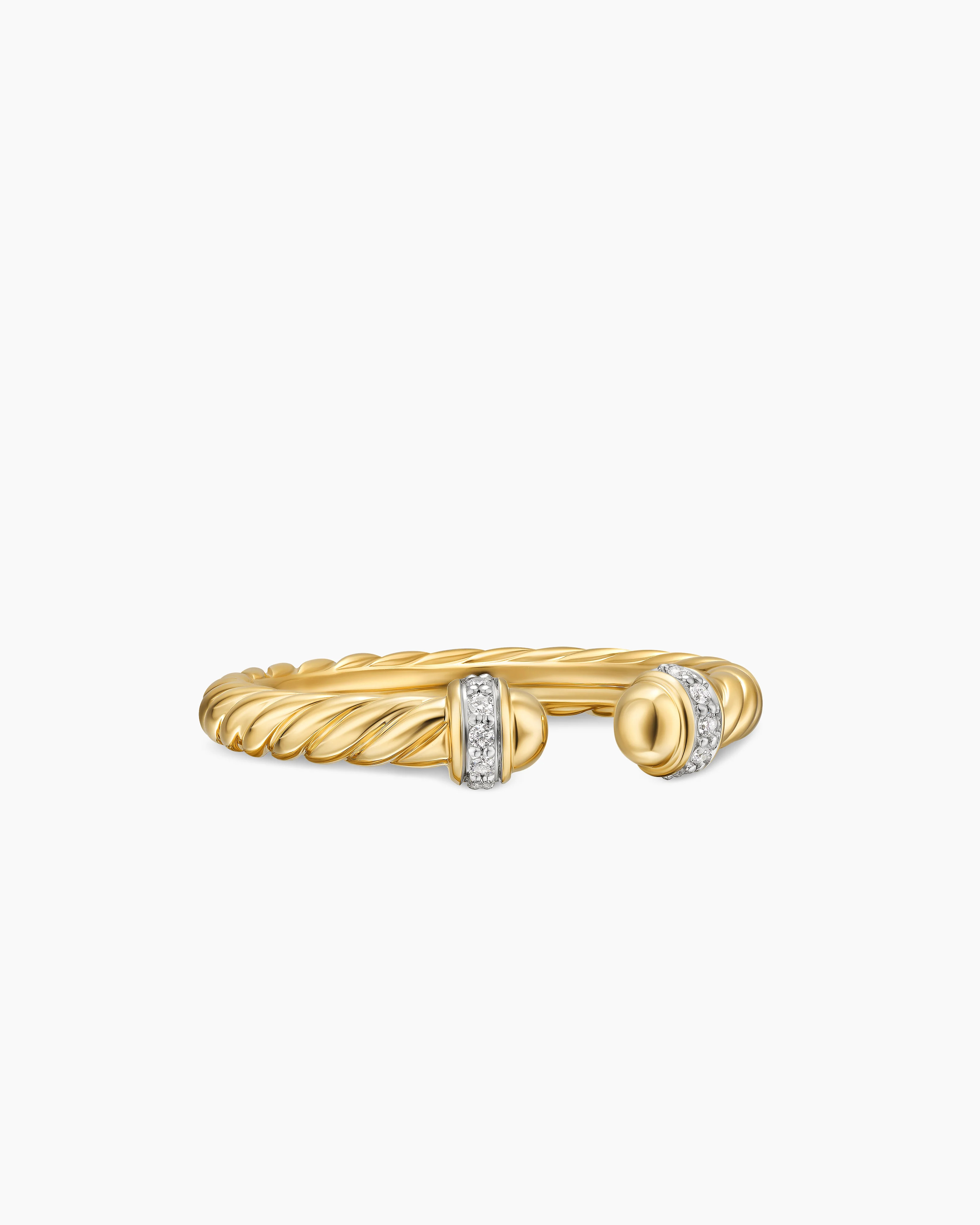 David Yurman | Cable Band Open Ring in 18K Yellow Gold with Diamonds, 2.8mm | David Yurman