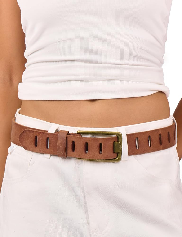 Womens Genuine Leather Belt for Jeans Pants Width 1.57" Western Cowgirl Wide Belts for Ladies wit... | Amazon (US)