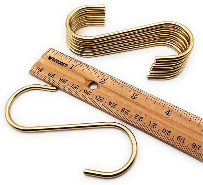 7 Solid Brass Gold S Hooks for Hanging Plants Pans Pots Jeans Wind Chimes | Amazon (US)