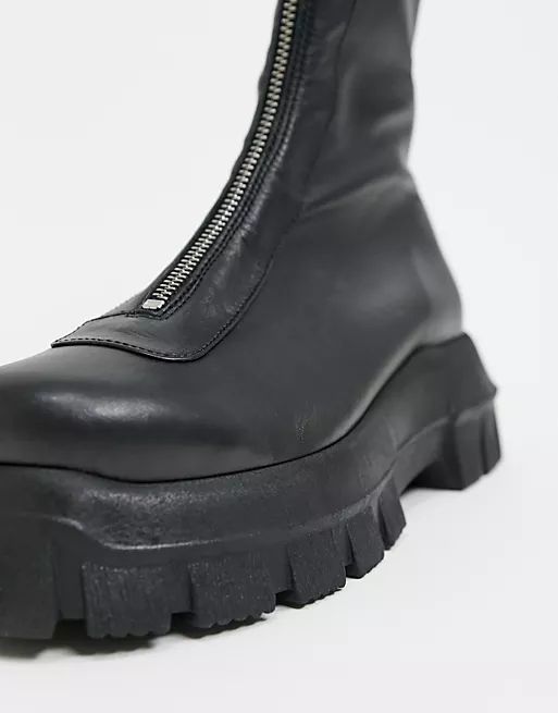 ASOS DESIGN Apricot premium leather chunky zip front boots in black | ASOS | ASOS (Global)
