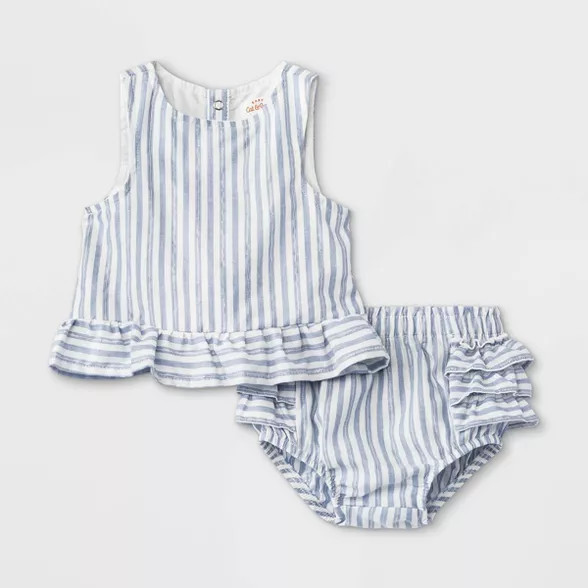 Baby Girls' 2pc Striped Lurex Poplin Elevated Top & Bottom Set - Cat & Jack™ White | Target