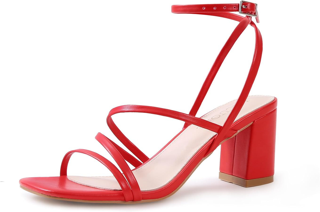 LACUONE Strappy Heels for women Block Heels Square Toe Chunky Ankle Buckle Pump Heeled Sandals | Amazon (US)