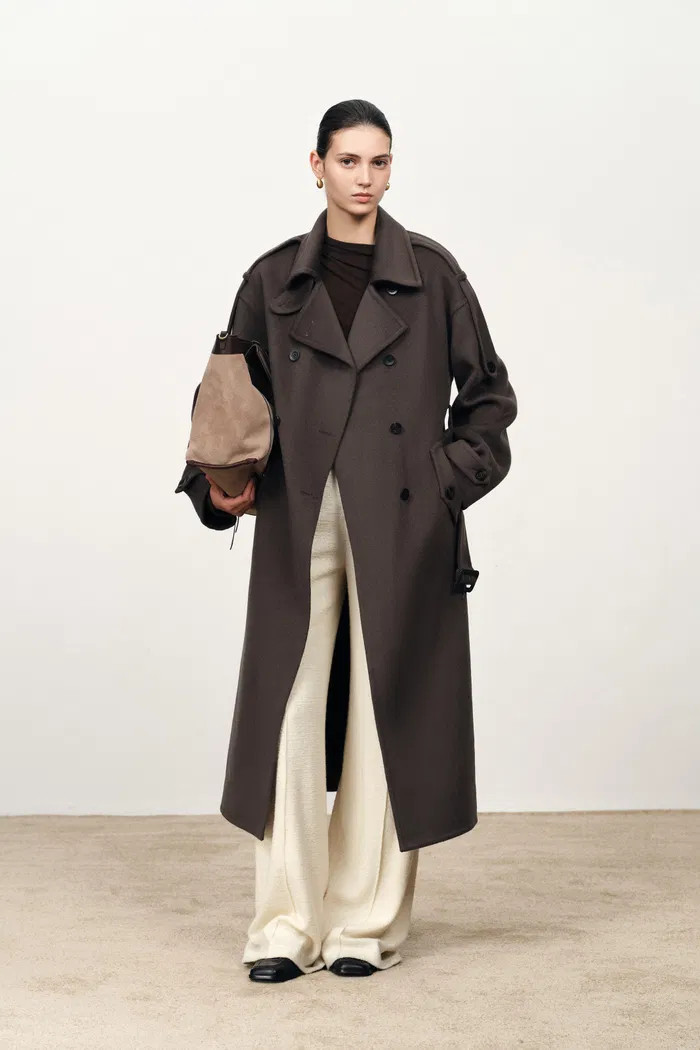 Tristan Double Breasted Long Coat in Double Face Merino Cashmere | Fabrique