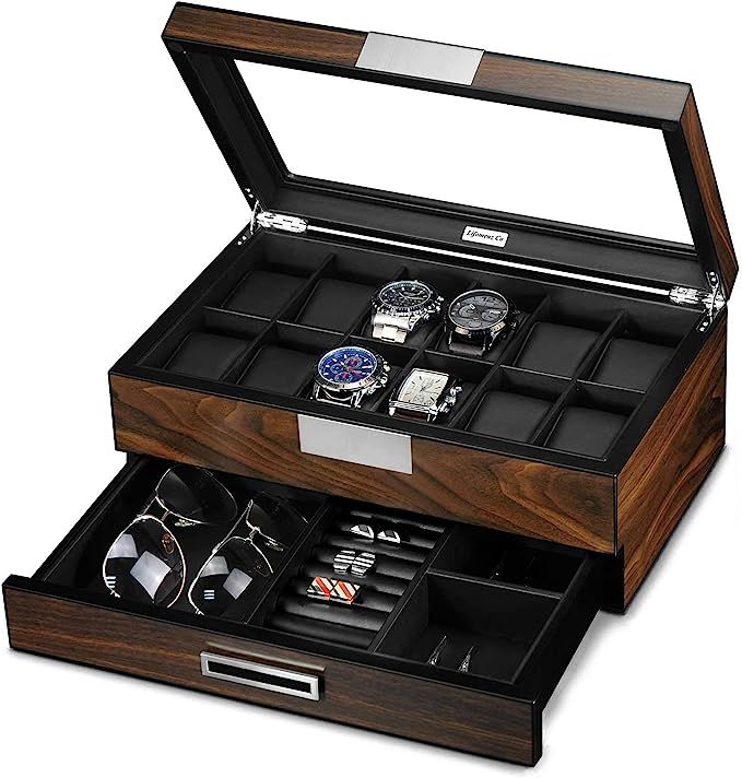 Lifomenz Co Wooden Watch Box for Men Watch Jewelry Box Organizer with Valet Drawer,12 Slot Watch ... | Amazon (US)