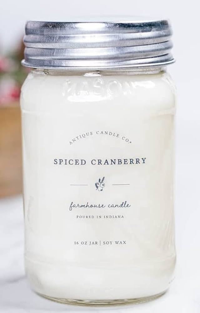 Antique Candle Co.® Spiced Cranberry 16 Ounce Soy Wax Candle, 80 Hour Burn Time, Cotton Wick, Ma... | Amazon (US)