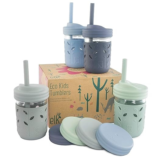 Elk and Friends Kids & Toddler Cups | The Original Glass Mason jars 8 oz with Silicone Sleeves & ... | Amazon (US)